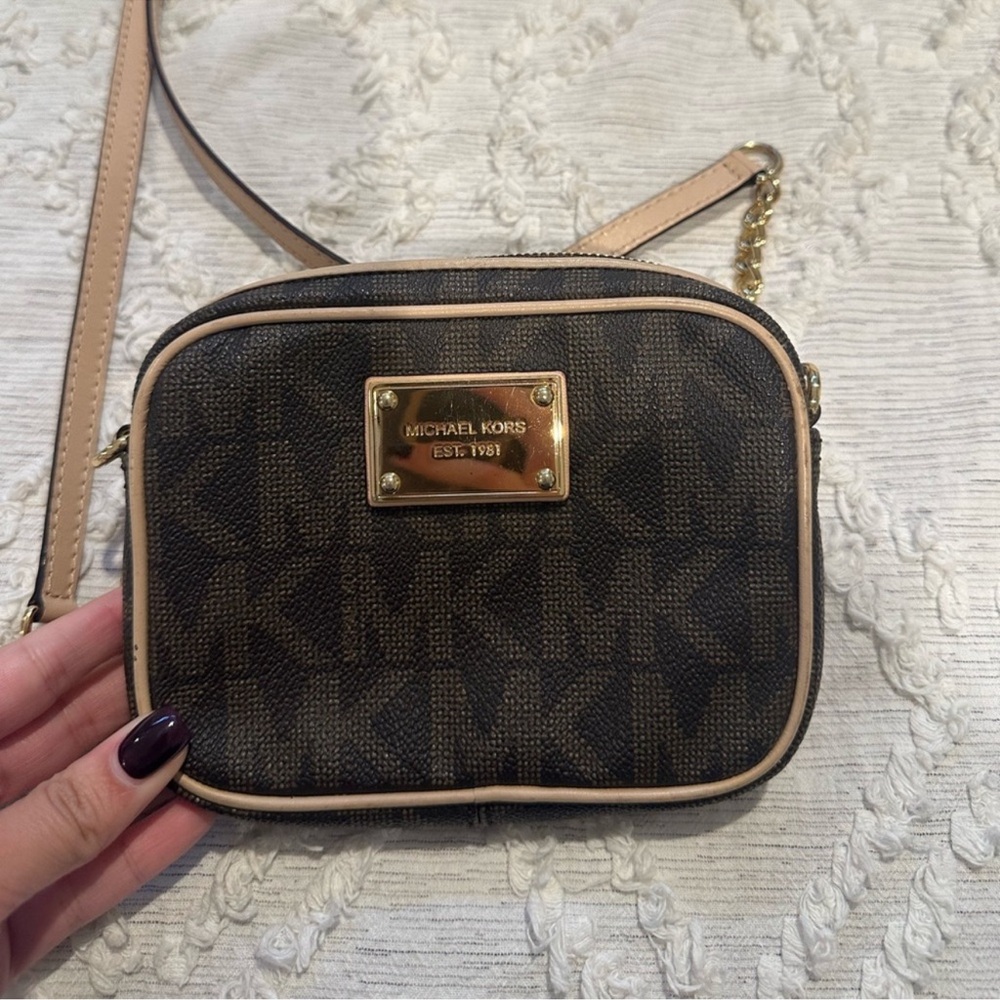 Michael Kors Dark Brown and Tan Crossbody Bag